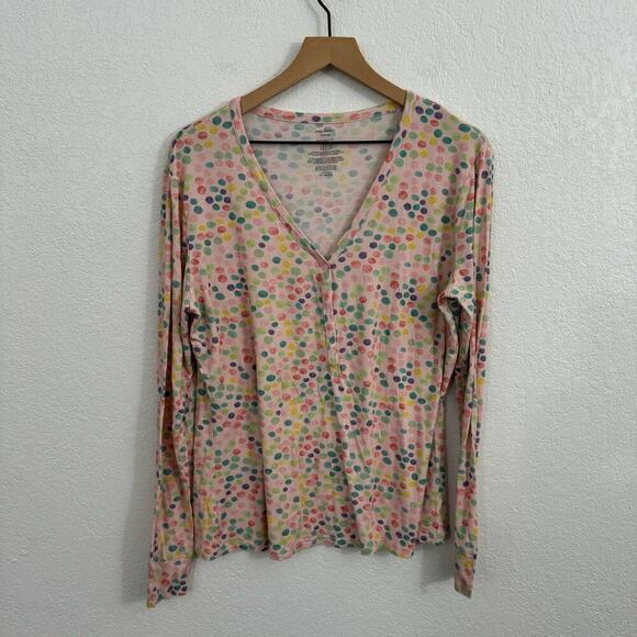 Posh Peanut Multi Polka Dot Henley V-Neck Long Sleeve Top Pink XL - Picture 1 of 7